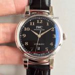 Copy IWC Portofino 40mm SS Black Dial Black leather Watch